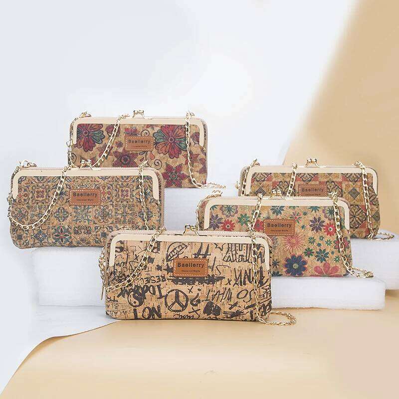 Fashion New Women Wallets Wood Grain Chain Long High Quality Phone Holder Classic Female Purse Zipper Wallet Mini Shoulder Bag