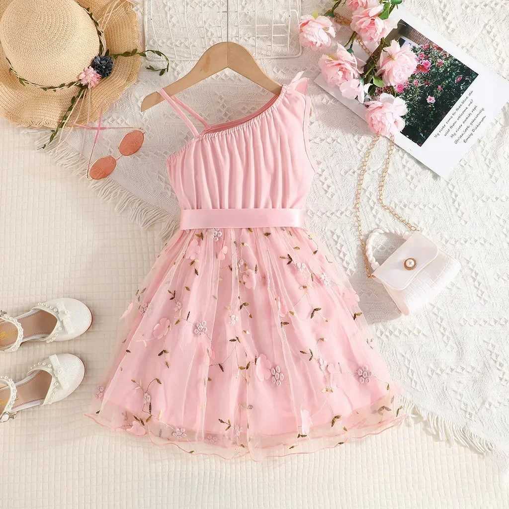 Summer Dress for Baby Girls Kids 2-7 Years Birthday Ruffled Embroidered Sleeveless Floral Princess Dresses Ootd For Baby Girl X250528