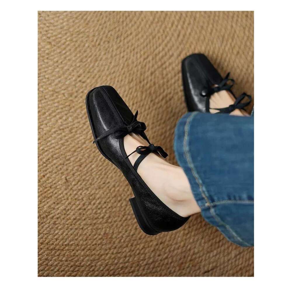 Hot Academy Hot Soft Bow Mary Jane Small Leather Versatile Square Head Flat Single Shoes for Women 2025 New Style