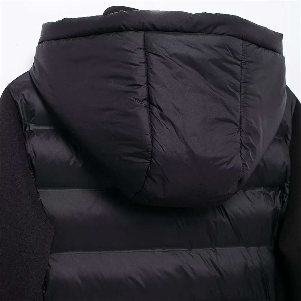 ZBZA Woman's Neoprene Effect Jacket High Collar Long Sleeves Hooded Splice Warm Overcoat Autumn Winter New Female Chic Outerwear
