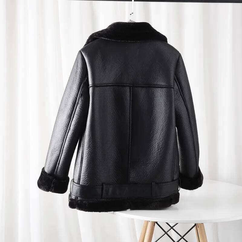 ZVRI Classic Women's 2024 Double Sided biker Jacket with Thick fur Warm black women's jacket