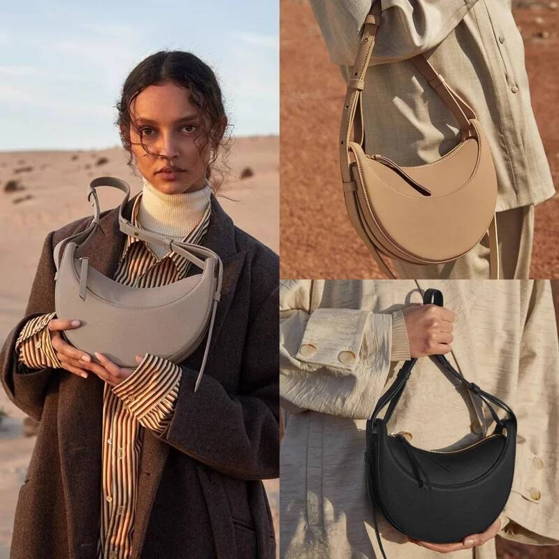 French Niche Design Single Shoulder Crossbody Crescent Genuine Leather Women's Bag, Armpit Saddle Bag