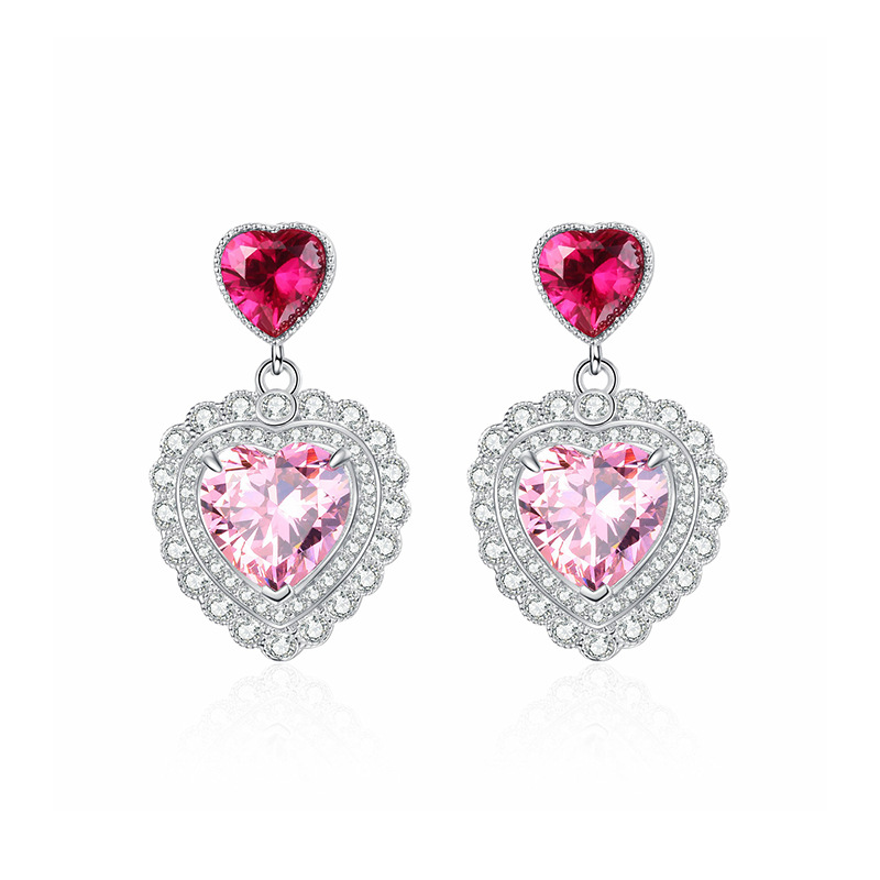 S925 Sterling Silver Heart Shaped Pink Gemstone Earrings, Elegant Drop Design, Luxury Women's Jewelry for Chic and Sophisticated Looks