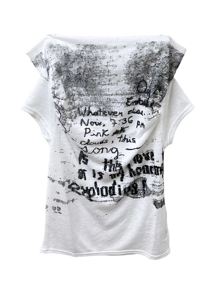 Letter Printing Oblique Shoulder Short Sleeve Tshirt Women Summer American Style Versatile Tops Lady Simple Slim Thin 250517