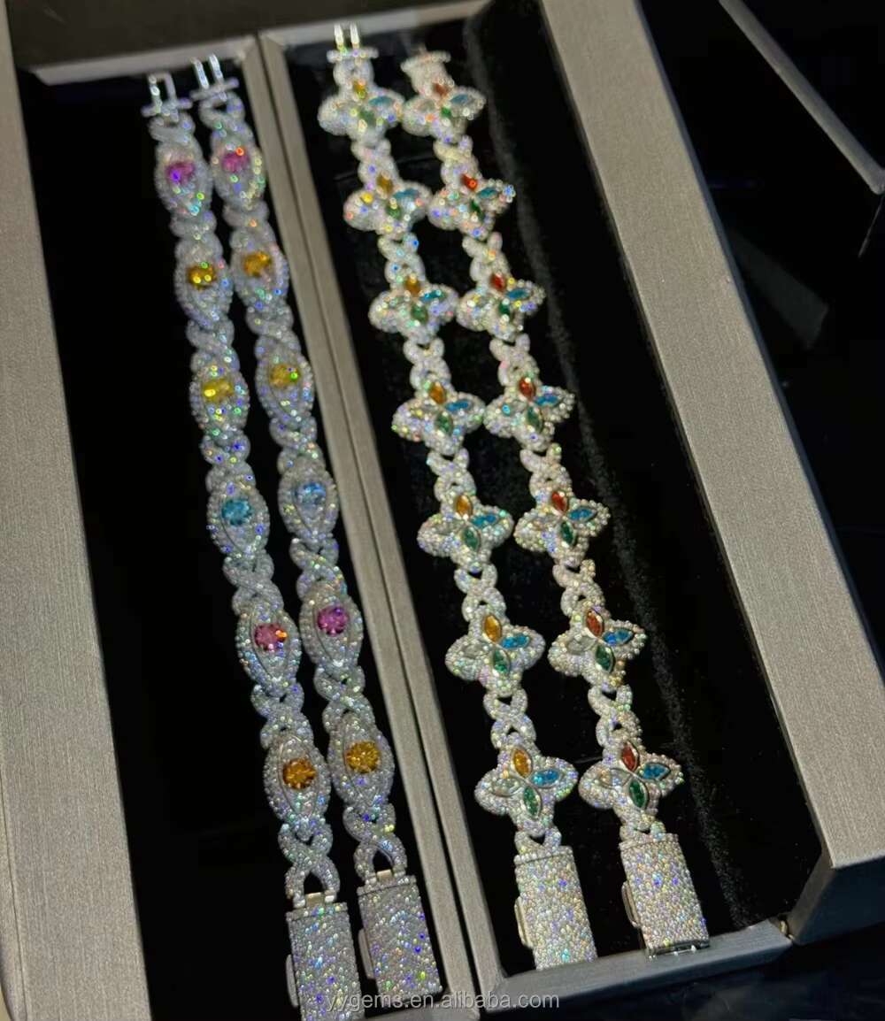 Yu Ying New Fashion Mix Colors Moissanite Diamonds Gold Plated 925 Sterling Silver Eye Charms Infinity Cuban Links Bracelets