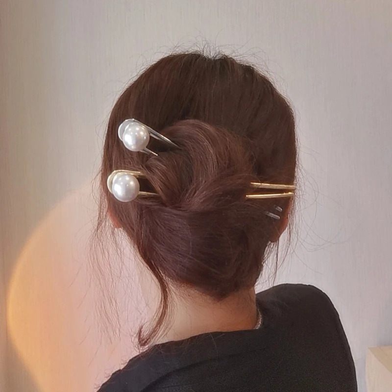 Simple Pearl Hair Sticks Elegant UShape Metal Hairpins for Women Girls Fashion Bun Styling Tools Accessories 250519