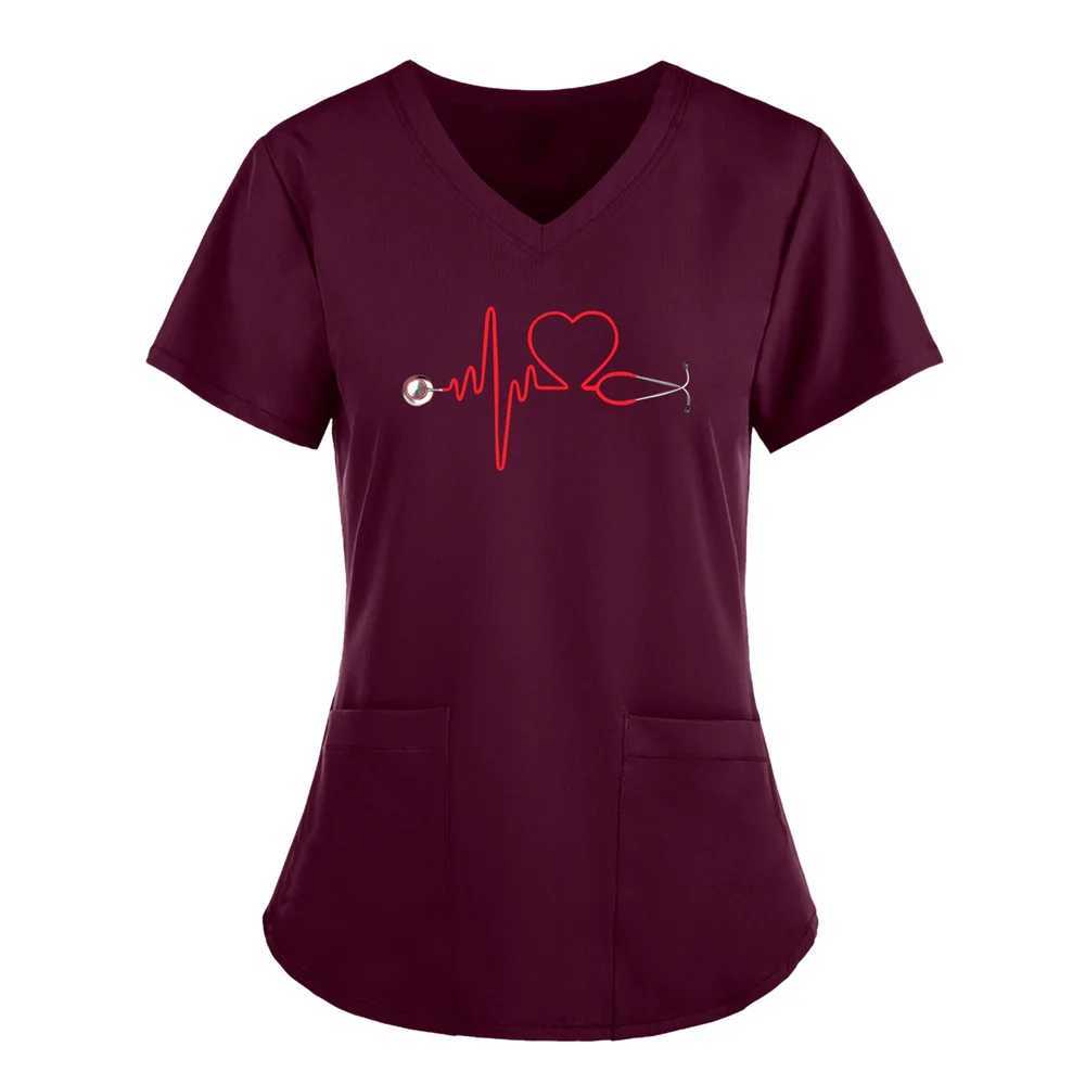Summer Womens Clothing With Stethoscope Pattern Short Slved V-Neck Fashion Frosted Tops Uniform Short Slve Doctor Nurse New X2505281