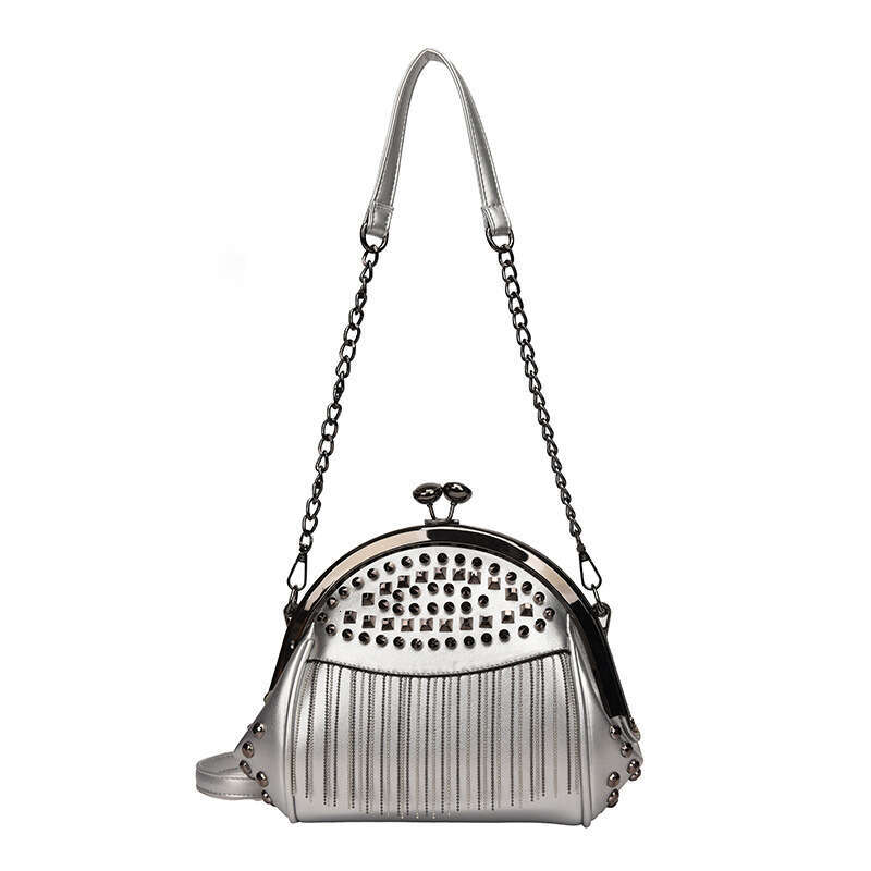 Evening Women's With Rhinestones Rivets Tassel Chain Shoulder Crossbody Handbag Clutch Shell Bag Party