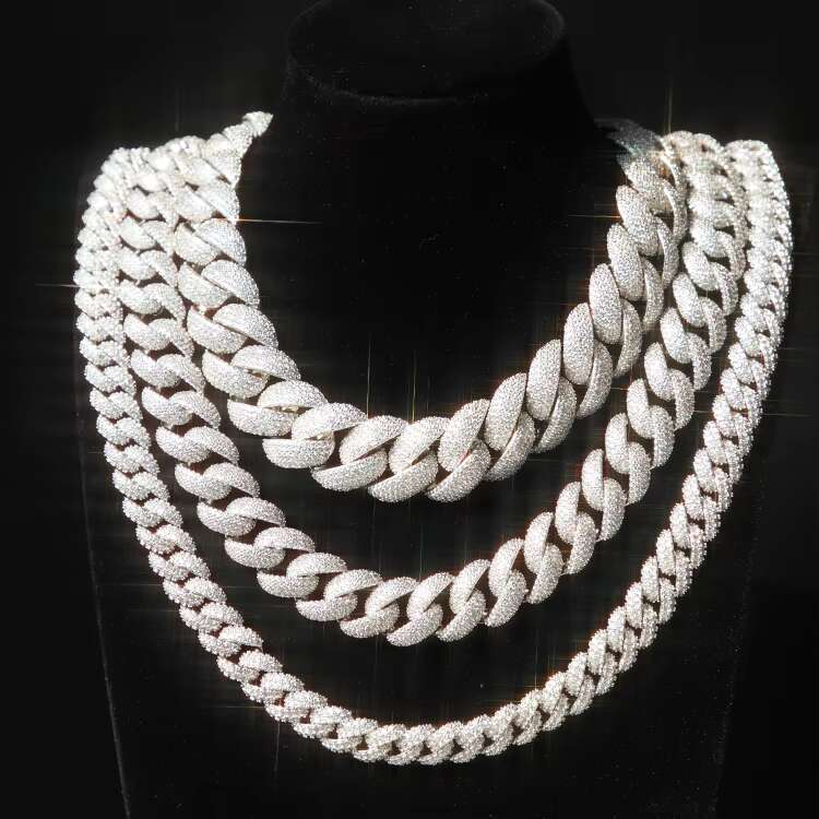 Full Ice Out Mossanite 6mm 9mm 13mm 2rows Sterling Sier Hip Hop Necklace VVS Moissanite Cuban Link Chain
