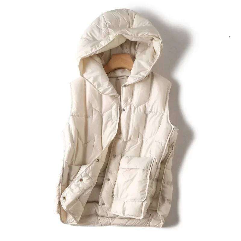 New 90% White Duck Sleeveless Jackets Autumn Winter Female Hooded Ultra Light Down Korean Office Lady vest coat