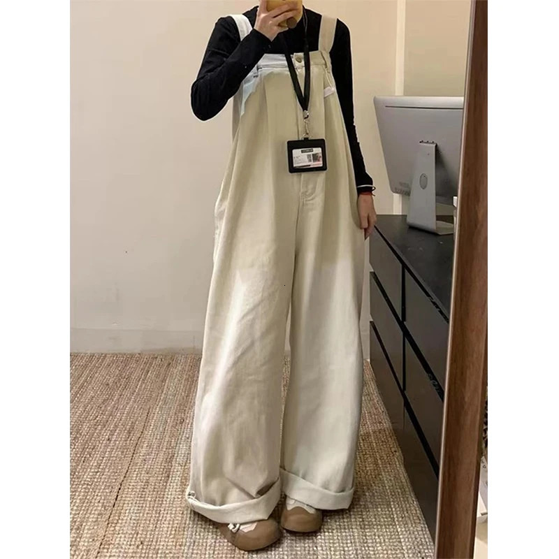 MEXZT Vintage Cargo Denim Jumpsuits Women Streetwear Wide Leg Jeans Overalls Korean Baggy Suspender Pants Summer Trousers 250523
