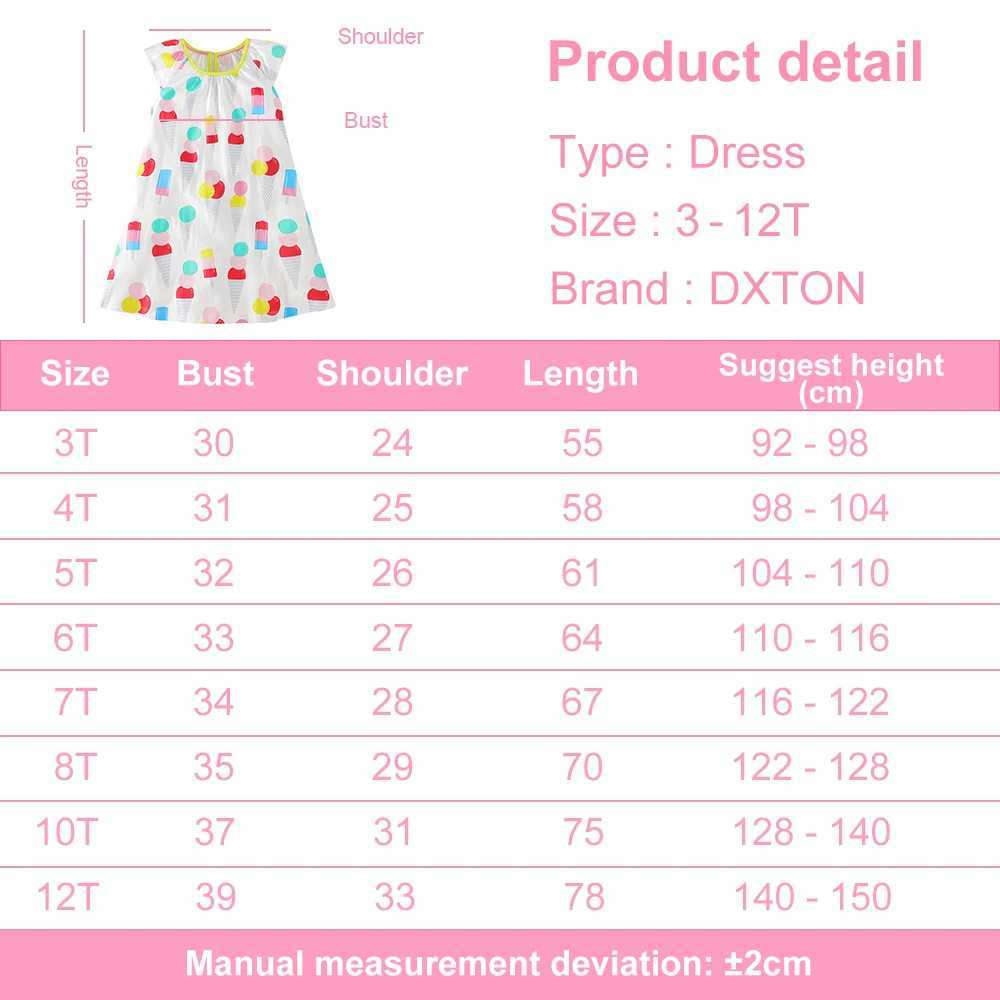 DXTON Girls Summer Dress Kids Flare Sleeve Ice Cream Print Cartoon Dresses Kids Casual Cotton Vestidos Kids Costumes Clothes X250528