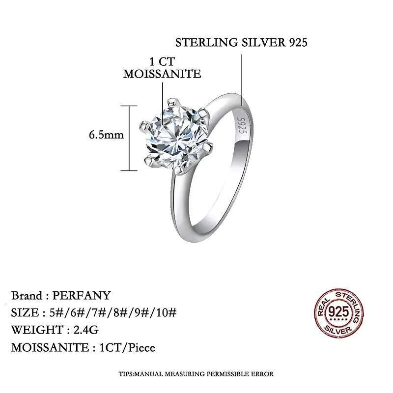 Moissanite Jewelry 925 Sterling Silver Moissanite Ring Round White Heart Vvs Diamond Engagement Moissanite Rings