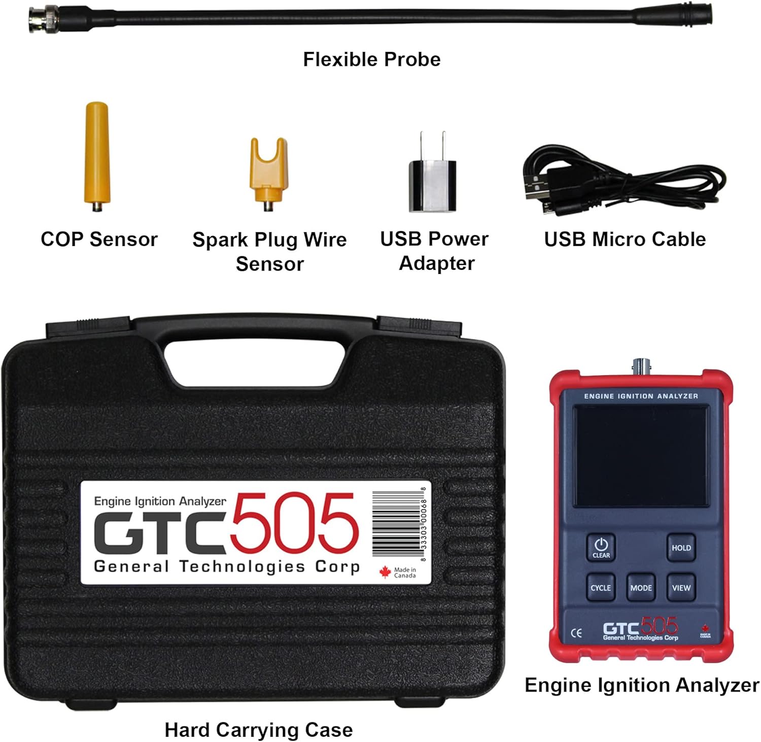 GTC GTC505 Engine Ignition Analyzer - Spark Diagnostics and Tachometer Readings for Marine, Motorcycle, and Automotive Mechanics, General Technologies