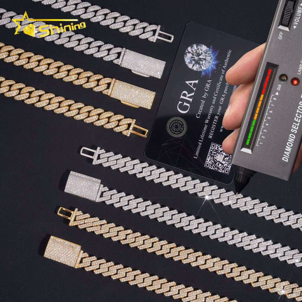 Hip Hop Fine Jewelry Factory Direct Sell 10MM Iced Out Sterling Sier White Gold Plated Moissanite Cuban Link Chain Men