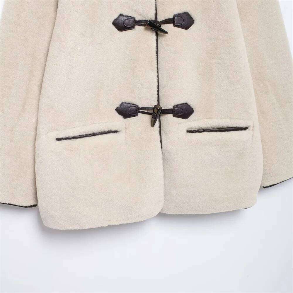 autumn new women's casual fashion slim fit commuting versatile design with rope knot decoration fur coat
