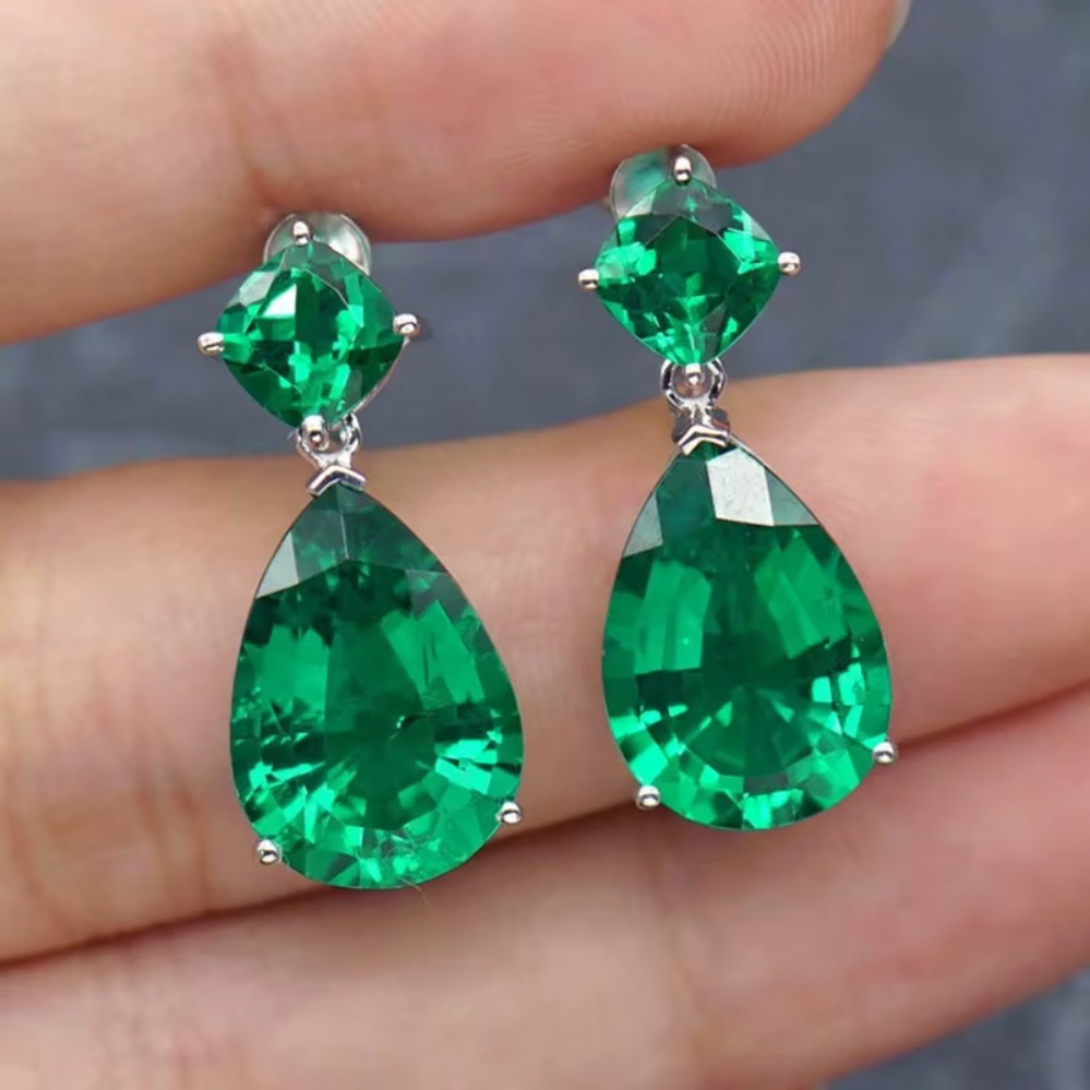 Fashion Women Cubic Zirconia Drop Earrings for Party Wedding Elegant Water Drop Emerald Dangle Earrings Jewelry