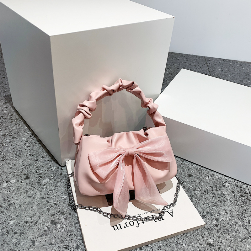 Spring and summer new popular women's small handbag fashionable and sweet handbag crossbody bag pleated handbag design bow design designer armpit