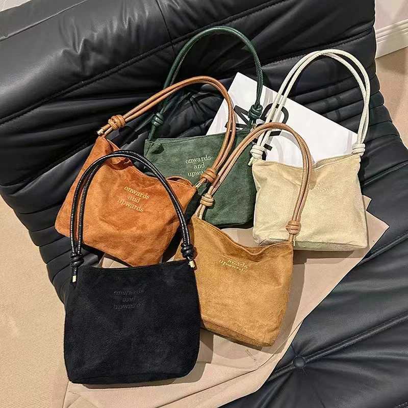 Suede Handbag Casual Rope Buckle Design Multicolor Shoulder Bag Adjustable Straps Tote Crossbody Bucket Bag Y250528