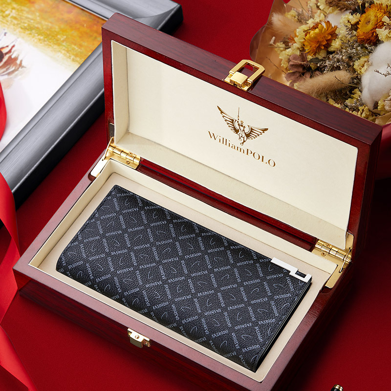 Free Shipping Designer Bag, Men's Fashionable Business Leather Wallet, High-quality Luxury Long Thin Handbag, Large Capacity Card Coin Bag