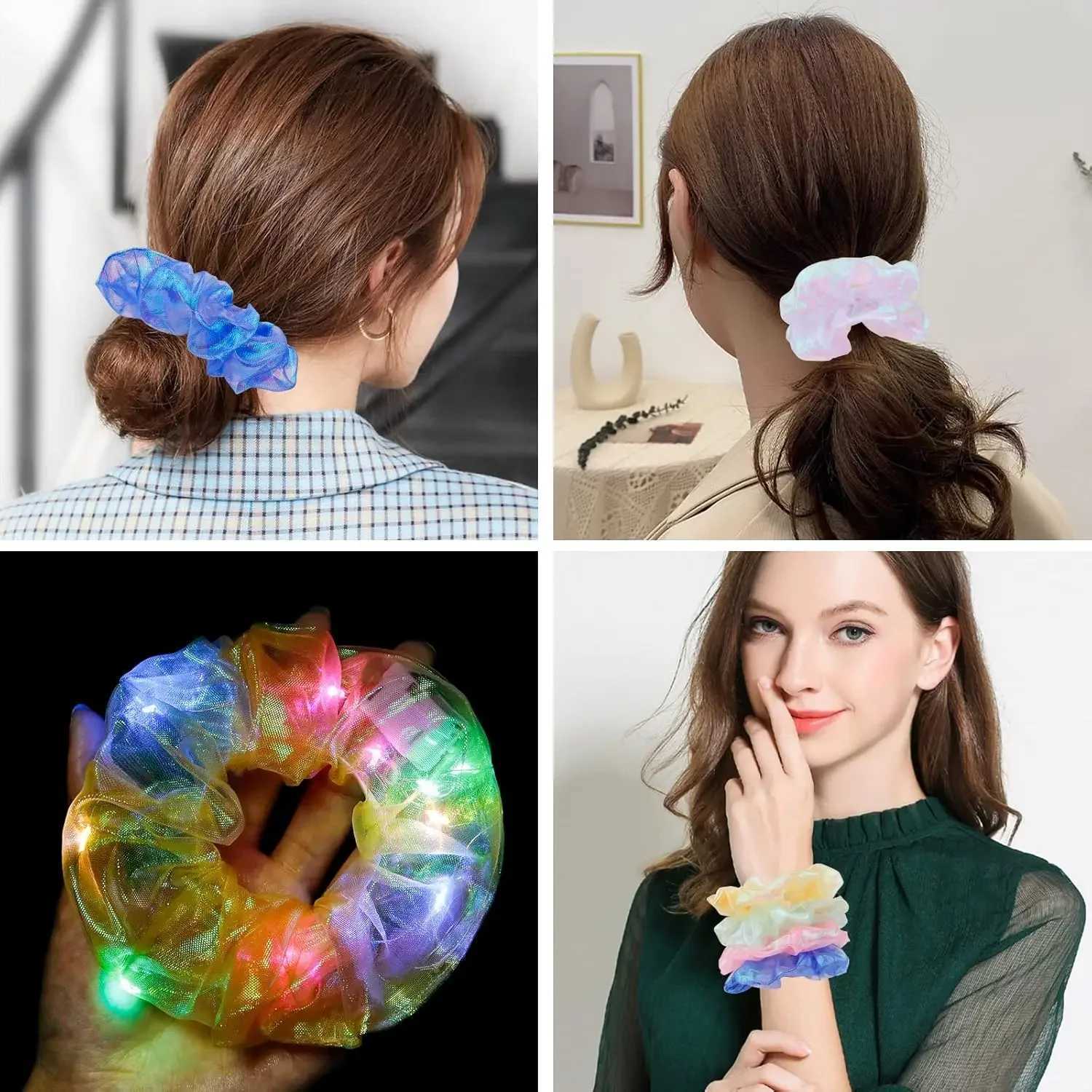 10Pcs LED Light Hair Scrunchies Light Up Scrunchies Elastic Glow Hairbands Hair Scrunchies Glow Mermaid Party favors Supplies W250528