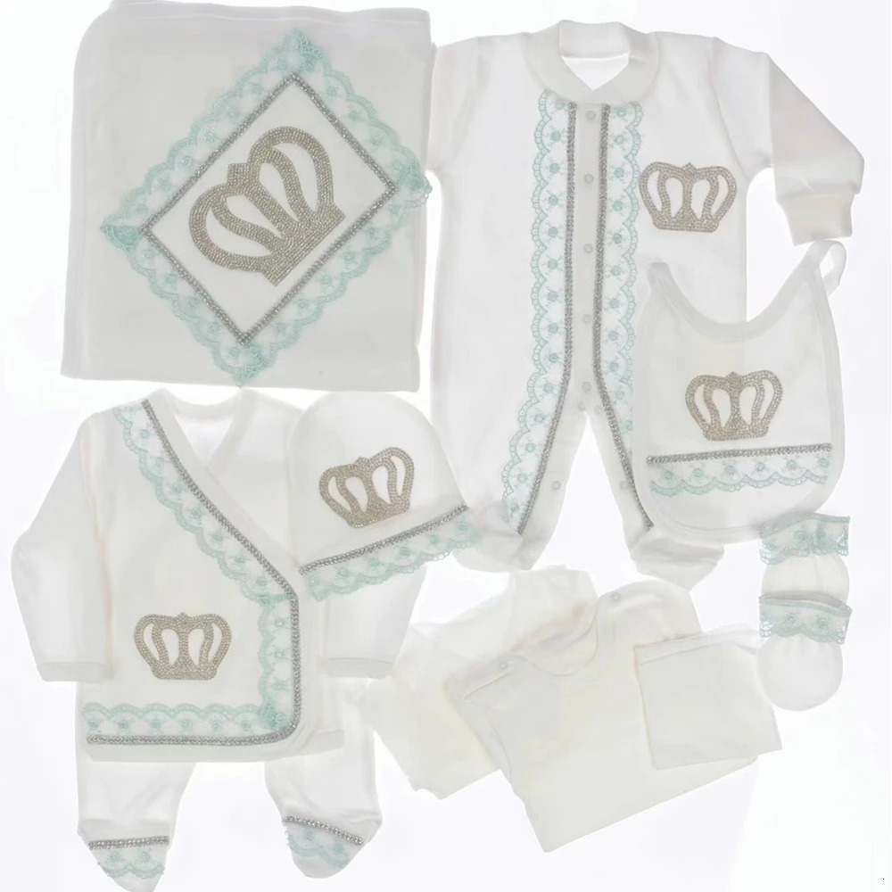 Taking me Home Pearly Crown Jewlery Angle Wings Romper Onsie Set 10pcs Bling Butterfly born Blanket Bedding Gift 250517