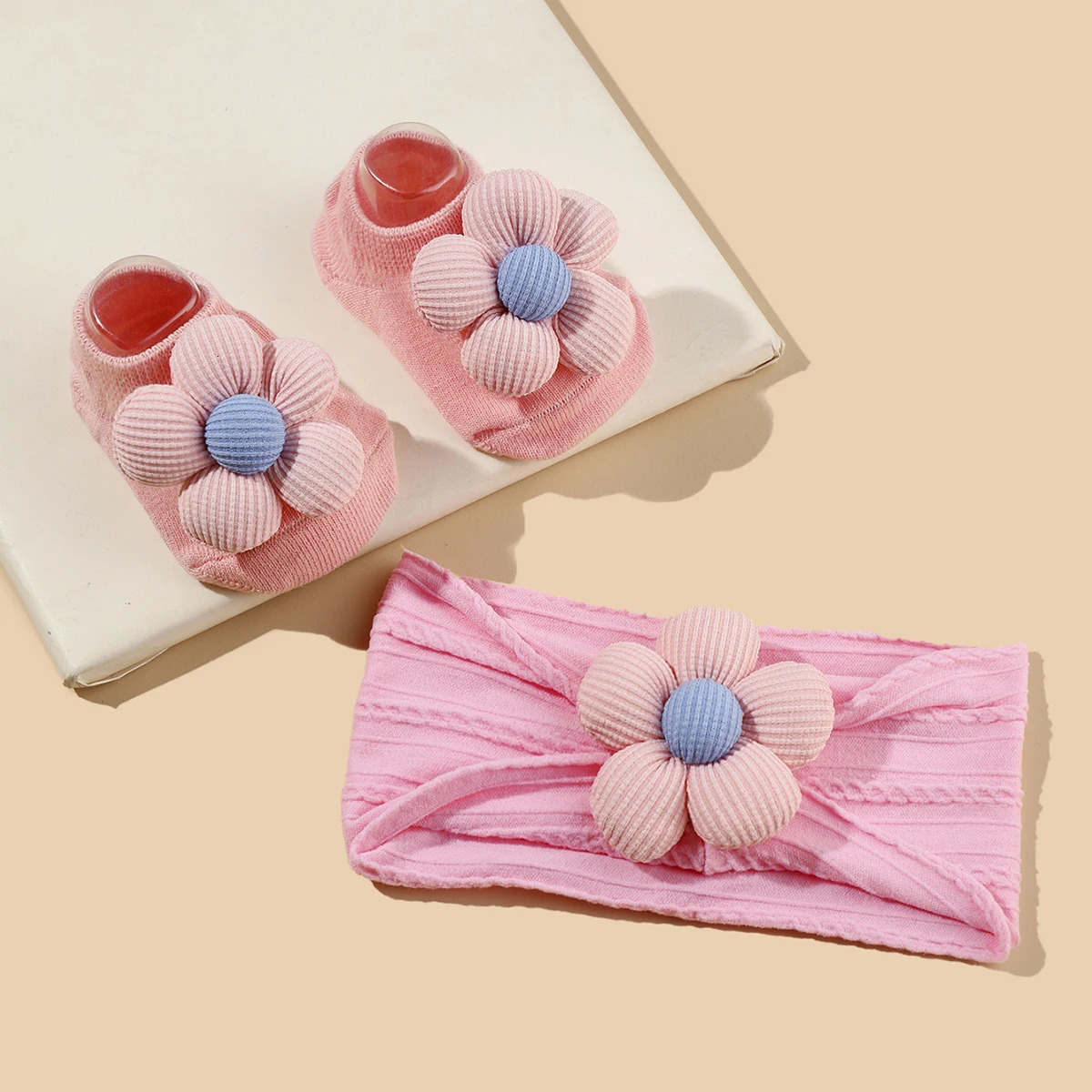 2 Pcs/Set Baby Girls Headband Socks Set born Girls Cute Flowers Toddler Princess Sock Autumn Infant Hair Accessories Gift 250528