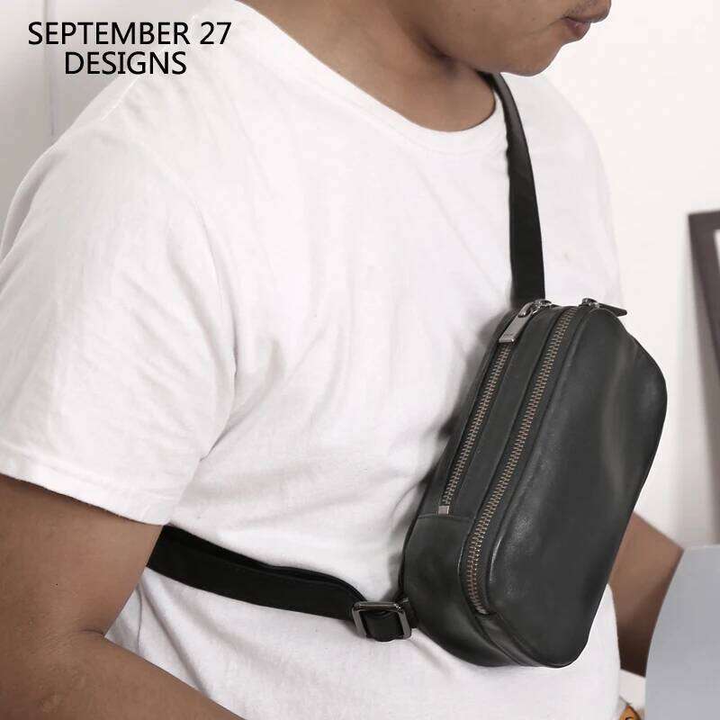 Men's Chest Genuine Leather Small Crossbody Bag Handmade Messenger Pack Cell Phone Bags Cowhide Unisex Satchel