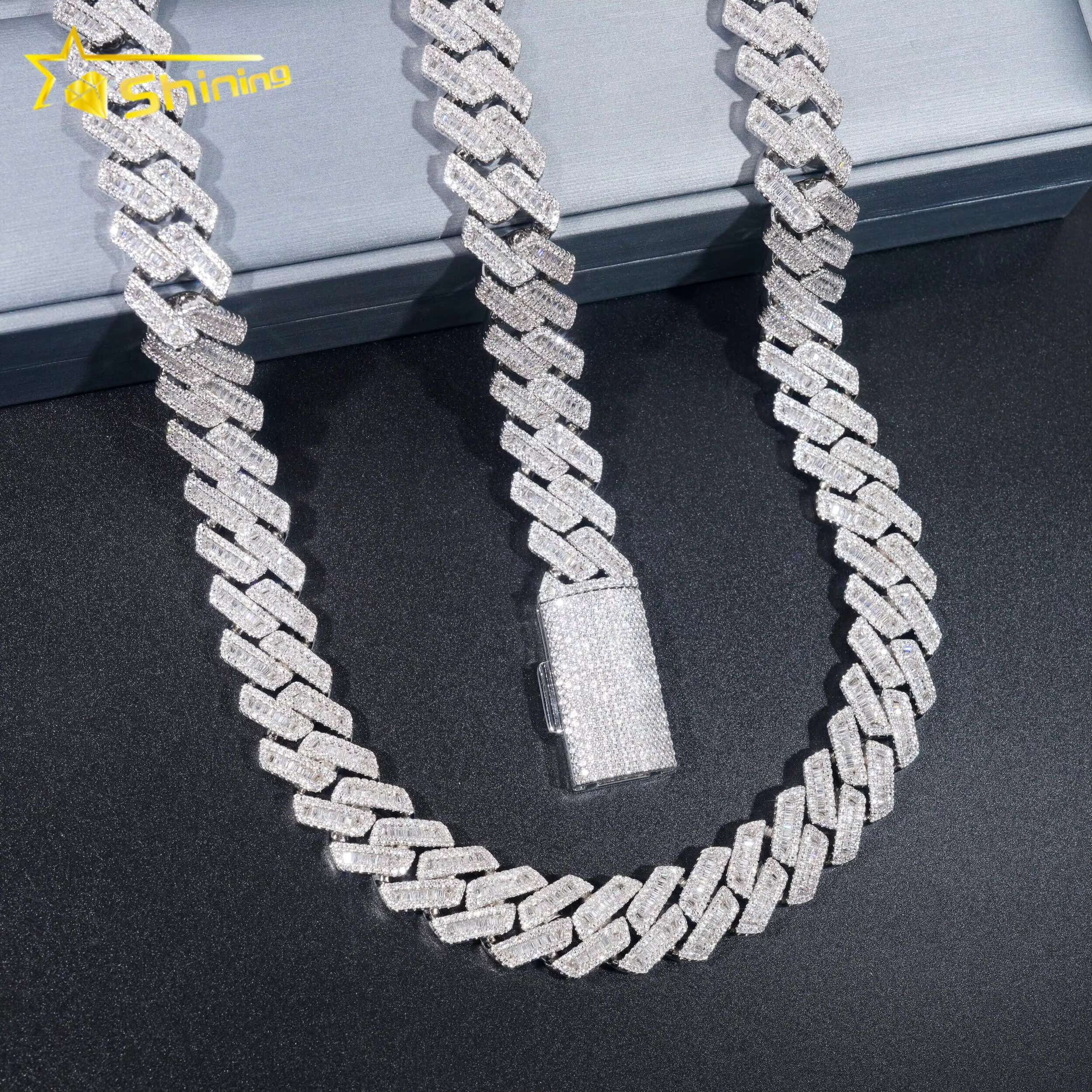 Wholesale Jewelry Price Fashion Men Necklace Brass Gold Plated Cz Diamond 17mm Hip Hop Iced Out baguette Cuban Link Chain