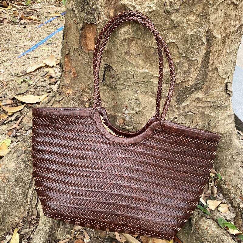 Genuine Leather Hand Woven Tote Bags For Women Designer Handbag And Purses 2025 New In Cowhide With Inner Pocket Shoulder