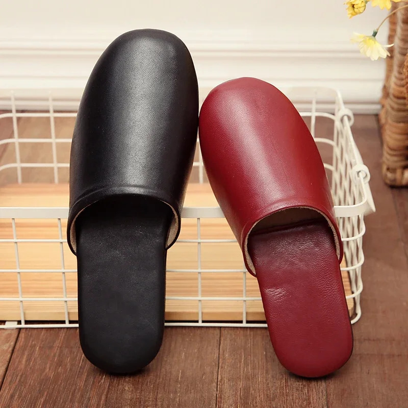 Japan Style Sheepskin Couples Indoor Slippers Genuine Leather All Season Anti-Slip Comfortable Home Slippers for Men and Women 250523