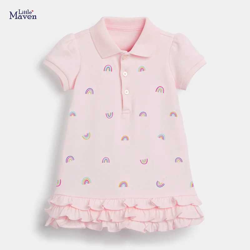 Little maven 2025 Summer Dress Casual Cotton Clothes Pink Rainbow Pretty Princess Dress for Baby Girls Kids 2 to 7 years X250528