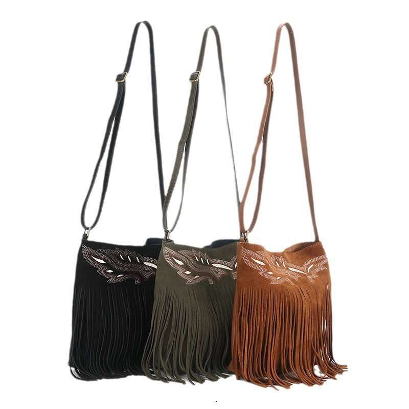 Niche Embroidered Shoulder Simple Crossbody for Women 2023 Autumn Winter New Genuine Leather Matte Tassel Bag