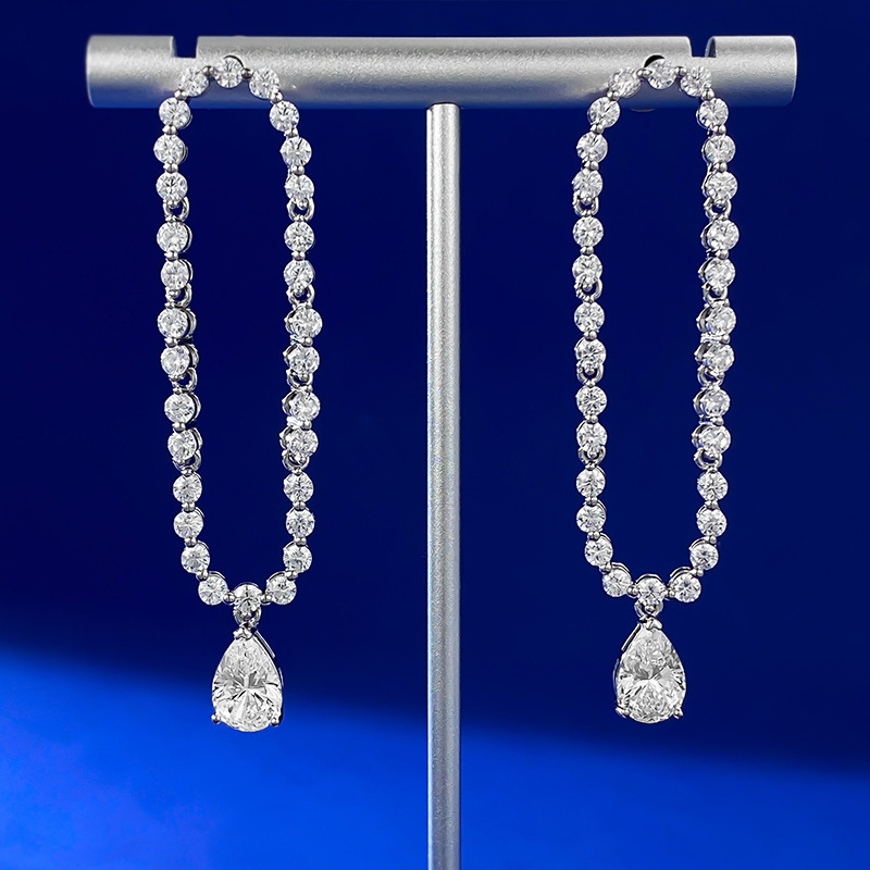 1CT Water Drop White Lab Moissanite Diamond Sparkling Luxury Jewelry Real 100% 925 Sterling Silver Pear Cut Lady Party Women Long Dangle Earring Gift