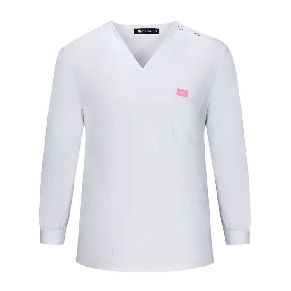 Unisex Scrub Tops V-neck Surgical Uniform Long Slved Surgery Clothes Overalls Pet Grooming Nursing Uniform Dentistry Work Coat X2505281