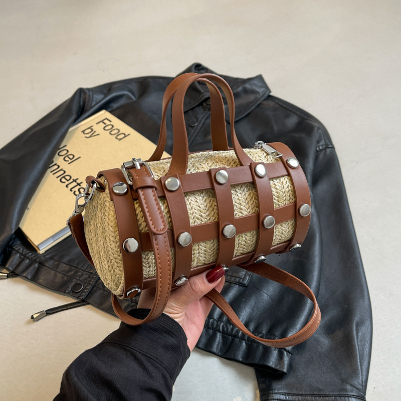 High quality brand high-quality new design free designer bag new Korean style rivet simple single shoulder grass woven crossbody bag brand new free de