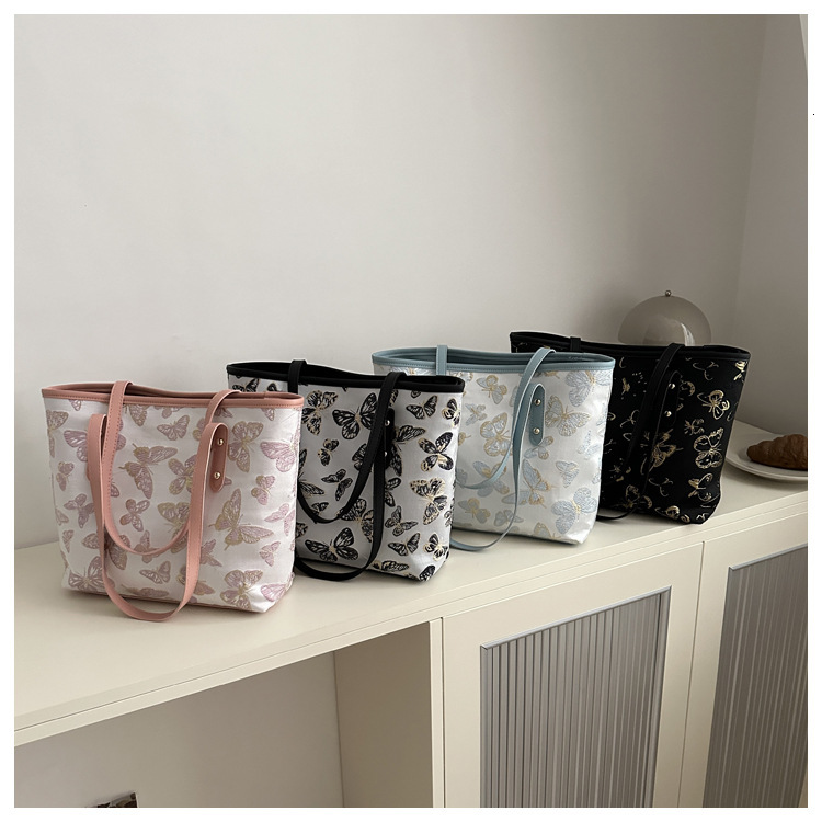 Luxury Brand Designer Bag Small Fresh Big For Women 2024 Spring And Summer New Style Embroidered Butterfly Shoulder Bag, Stylish Large Capacity Tote B