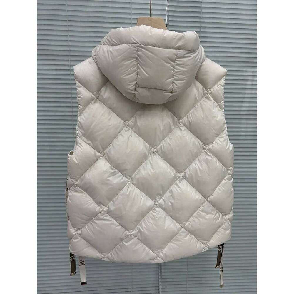 Schinteon Women 90% White Duck Down Vest with Hood Casual Sleeveless Jacket Simple Solid Color Fashionable Autumn Winter Top New