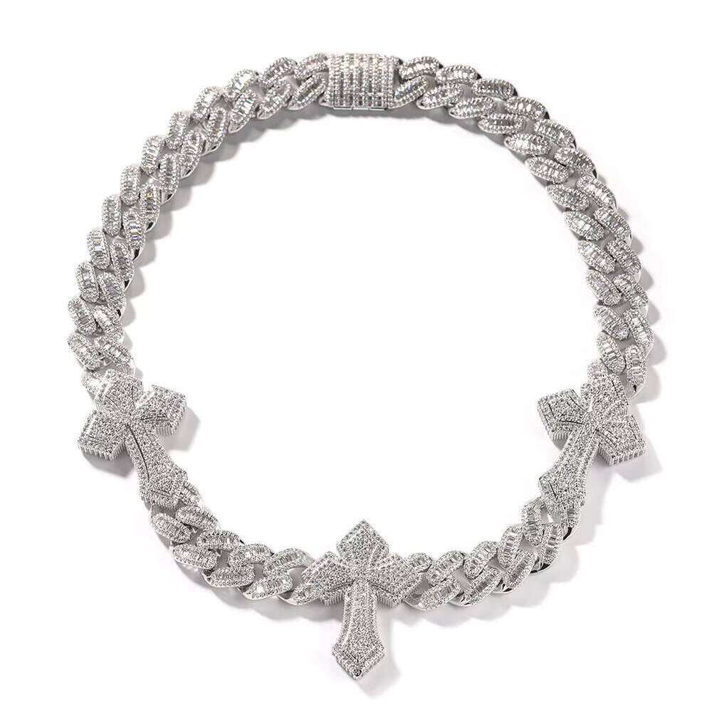 DHCollections Iced Out Cross Pendant Cuban Link Chain Hip Hop Necklace for Men and Women in Silver and Gold Color