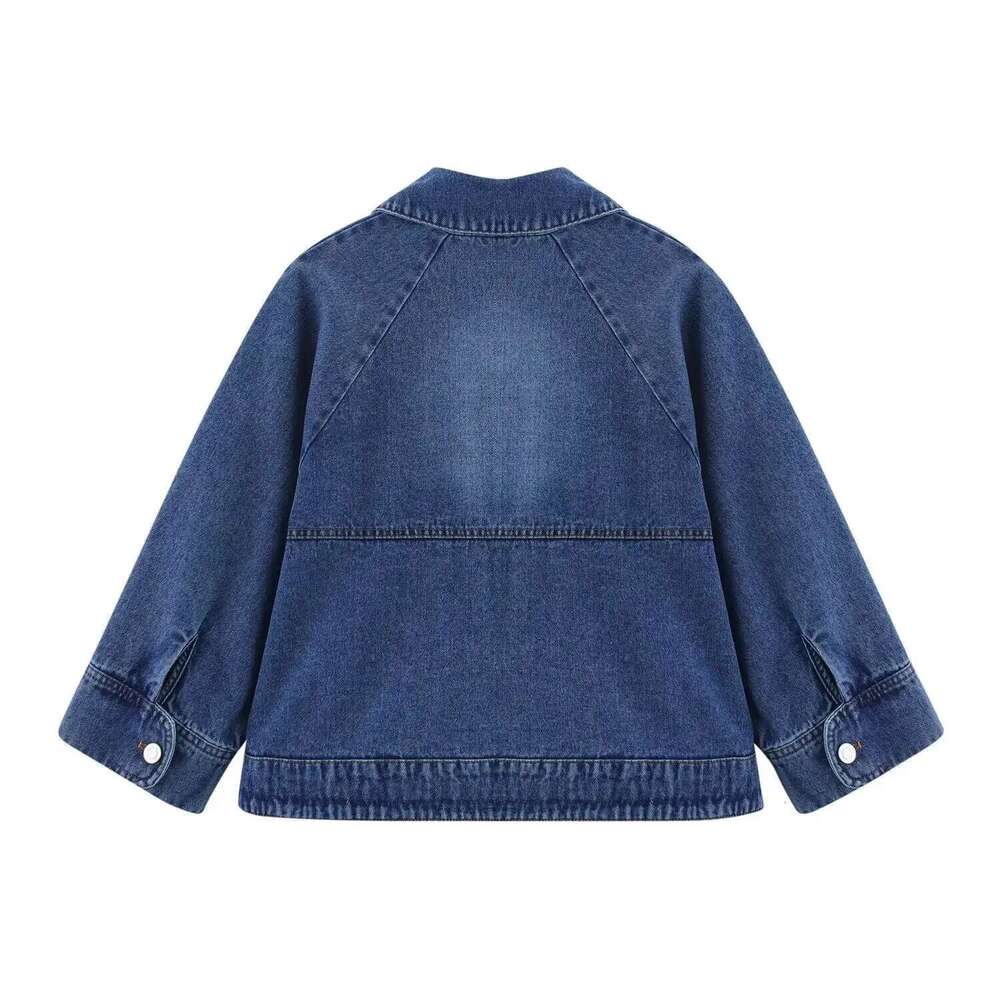 ZBZA Women's Classic Denim Lapel Long Sleeve Single Breasted Loose Hem Top Spring and Summer New Casual Fashion Jacket