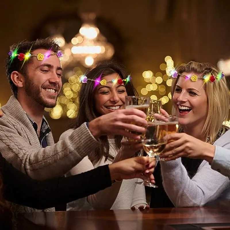 20/30/50/180Pcs Light up Flower Headband LED Flower Hair Crown Glowing Floral Wreath Crowns Birthday Wedding Party Favors W250528