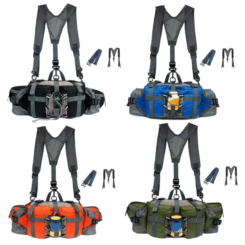 Hiking Waist Bag With 2 Water Bottle Holders Outdoor Waist Pack Waterproof Cycling Backpack Adjustable Strap Sport Storage Bag 250522
