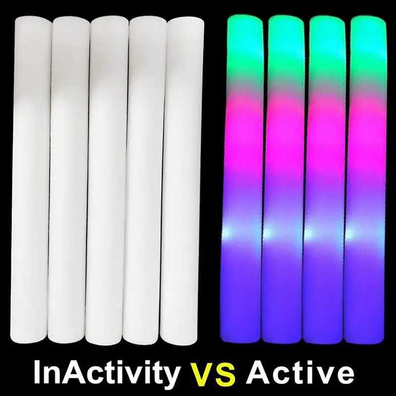10Pcs Foam Glow Sticks with 3 Modes Colorful LED Flashing Glow Stick Glow in The Dark Party Supplies for Weddings Raves Concerts W250528