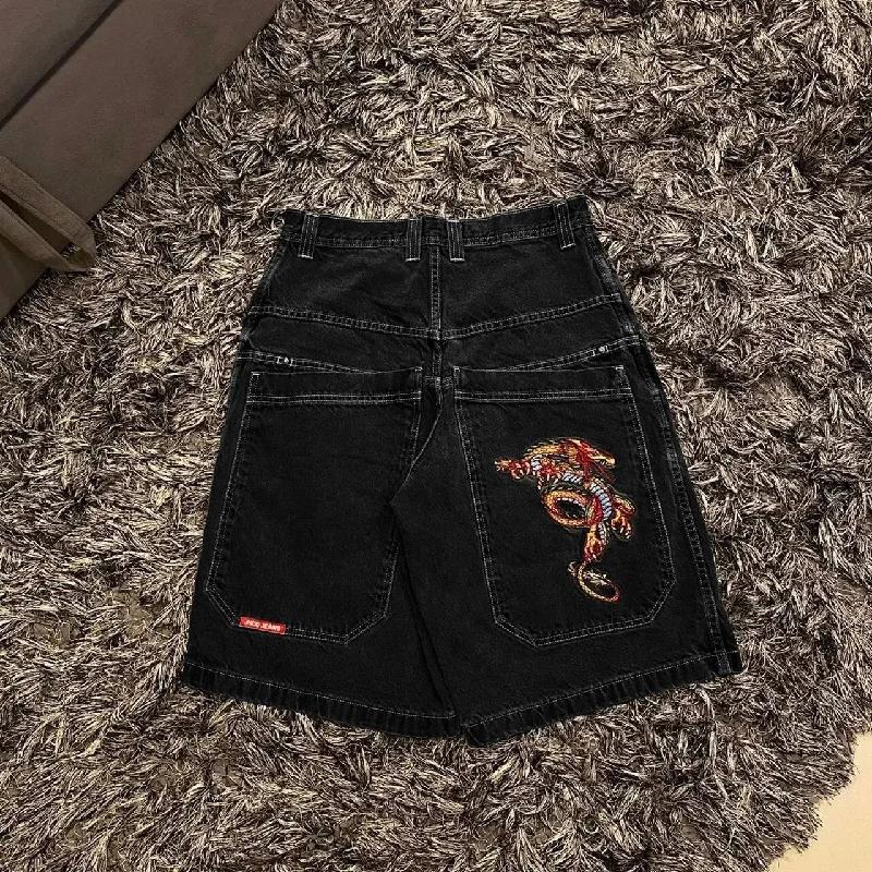Mens Jeans JNCO Shorts Y2K Hip Hop Pocket Baggy Denim Gym Shorts Men Women 2024 Summer New Harajuku Gothic Men Basketball Shorts Streetwear y2k4