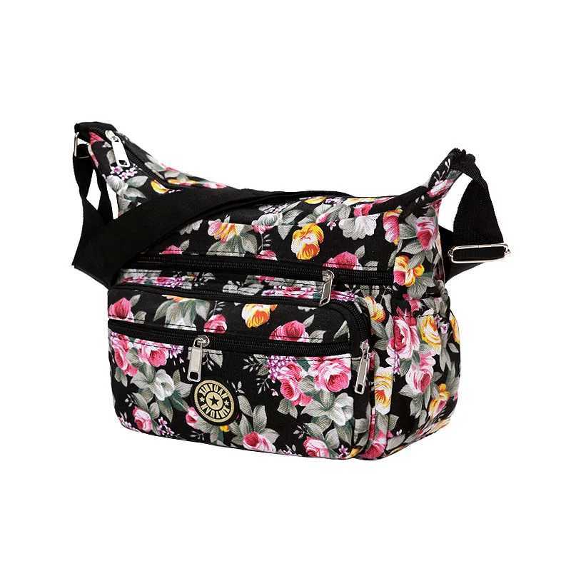 Nylon Ladies Messenger Bag Zipper Design Shoulder Bag Bandolera Mujer Printed flower Girl Student Phone Crossbody Shoulder Bag Y250528