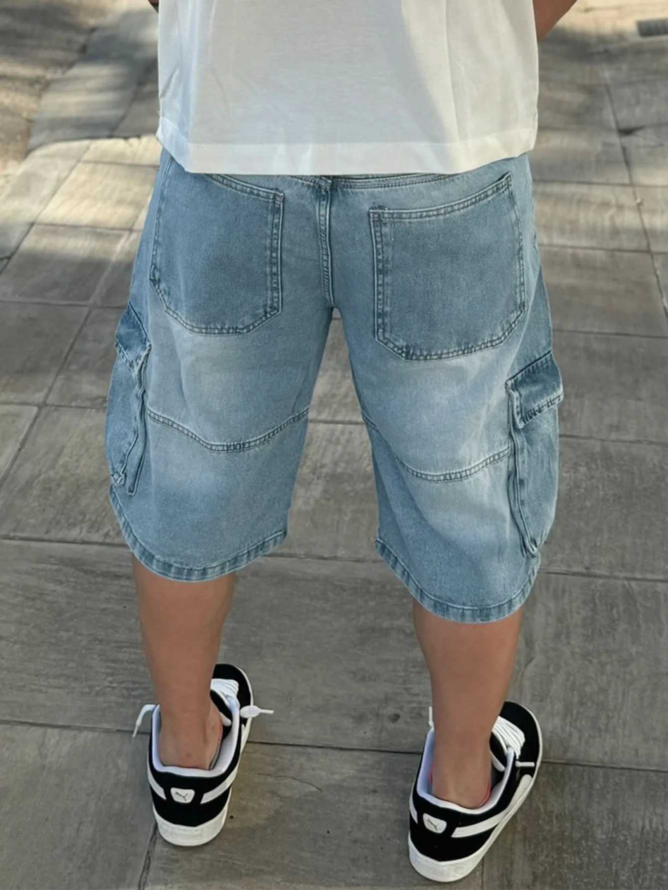 New European and American fashion trend hip-hop casual striped shorts Gothic double waist drawstring style trendy denim shorts X250528