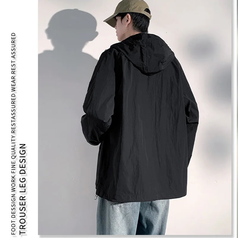 Summer Hooded Thin Jacket Men Waterproof Sun Protection Clothing Full Zipper Quick Dry Skin Black Windbreaker Coat 250520