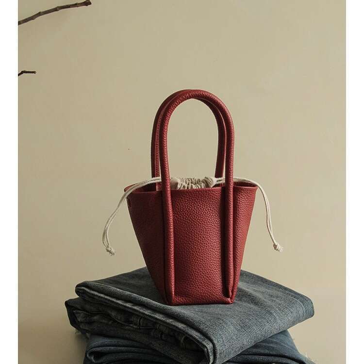 New Bucket Crossbody Bag, High-end Double Genuine Leather Handbag, Single Shoulder Women's Bag