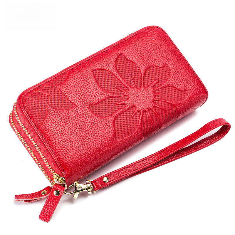 Free Shipping Designer Wallet Women's Double Zipper Genuine Leather Wallet RFID Large Capacity Long Style Top Layer Cowhide New Phone Bag Clutch