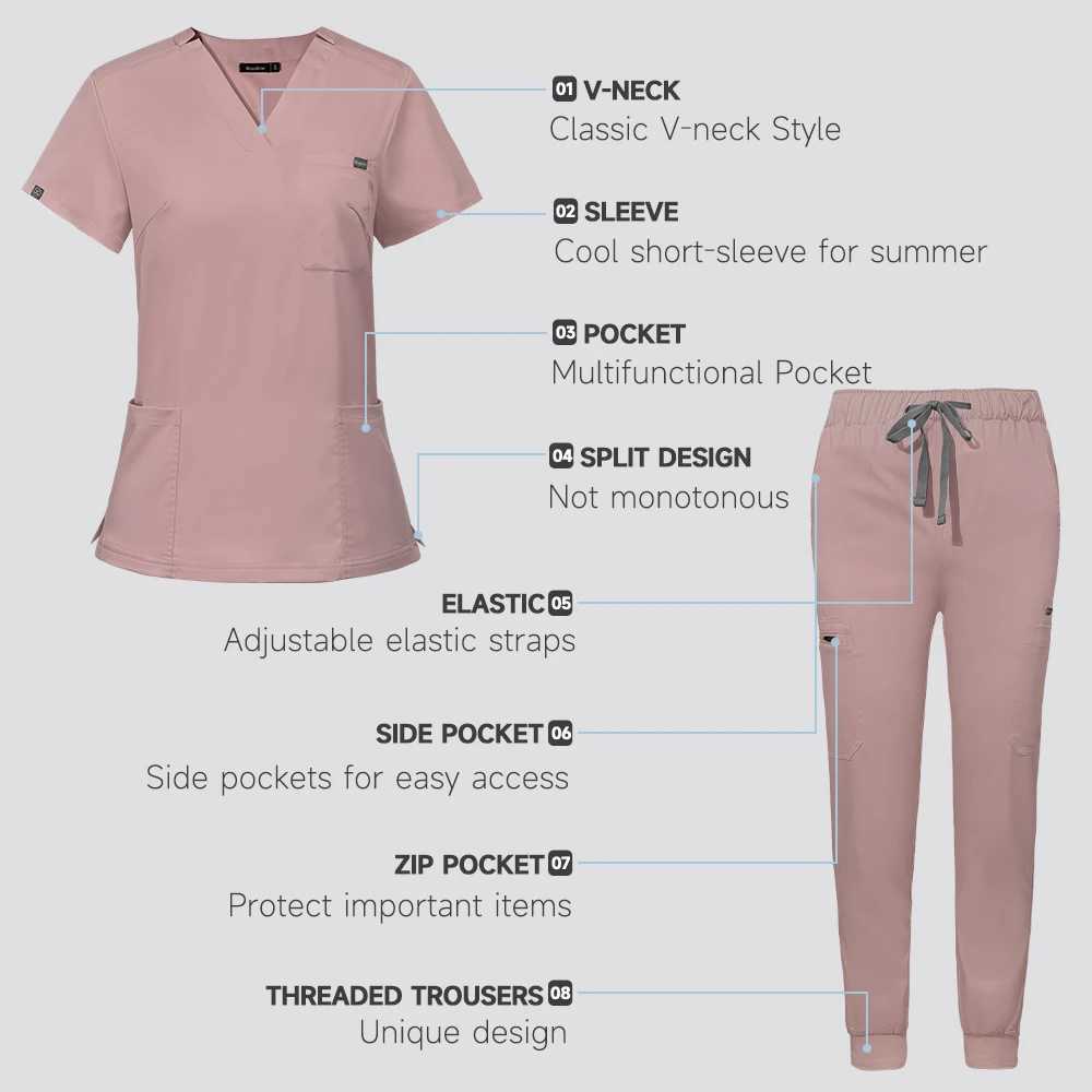Multicolor Scrubs Uniform Short Slve Tops+Pants Nursing Uniform Women Pet Shop Doctor Scrub Medical Surgery Workwear Scrub Set X250528